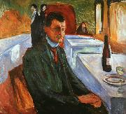 Edvard Munch Self Portrait with a Wine Bottle oil painting reproduction